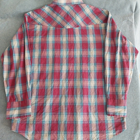 Roper Western Pearl Snap Shirt | Men's 2XL | Red & Blue Plaid Metallic - Picture 4 of 9